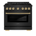 ZLINE Autograph Edition 36 in. 5.2 cu. ft. Paramount Dual Fuel Range with 6 Burner Gas Cooktop and Electric Convection Oven in Black Stainless Steel with Champagne Bronze Accents, Open Box-Great Condition