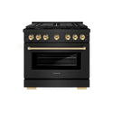 ZLINE Autograph Edition 36 in. 5.2 cu. ft. Paramount Dual Fuel Range with 6 Burner Gas Cooktop and Electric Convection Oven in Black Stainless Steel with Polished Gold Accents, Open Box-Great Condition