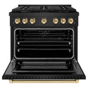 ZLINE Autograph Edition 36 in. 5.2 cu. ft. Paramount Dual Fuel Range with 6 Burner Gas Cooktop and Electric Convection Oven in Black Stainless Steel with Polished Gold Accents, Open Box-Great Condition