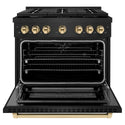 ZLINE Autograph Edition 36 in. 5.2 cu. ft. Paramount Dual Fuel Range with 6 Burner Gas Cooktop and Electric Convection Oven in Black Stainless Steel with Polished Gold Accents, Open Box-Good Condition