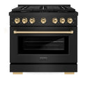 ZLINE Autograph Edition 36 in. 5.2 cu. ft. Paramount Dual Fuel Range with 6 Burner Gas Cooktop and Electric Convection Oven in Black Stainless Steel with Polished Gold Accents, Open Box-Good Condition