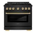 ZLINE Autograph Edition 36 in. 5.2 cu. ft. Paramount Dual Fuel Range with 6 Burner Gas Cooktop and Electric Convection Oven in Black Stainless Steel with Polished Gold Accents, Open Box-Great Condition