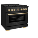 ZLINE Autograph Edition 36 in. 5.2 cu. ft. Paramount Dual Fuel Range with 6 Burner Gas Cooktop and Electric Convection Oven in Black Stainless Steel with Polished Gold Accents, Open Box-Great Condition