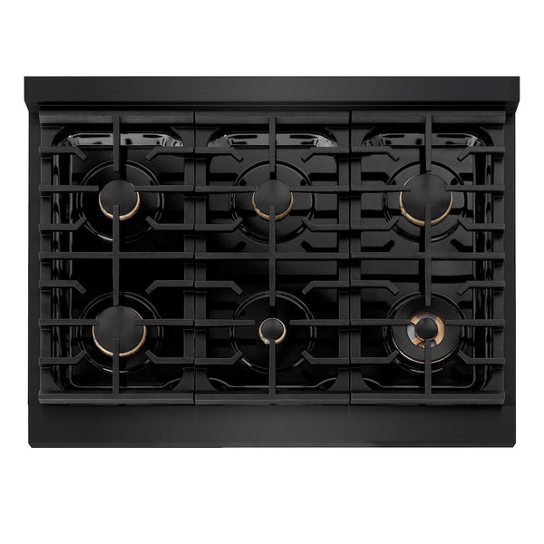 ZLINE Autograph Edition 36 in. 5.2 cu. ft. Paramount Dual Fuel Range with 6 Burner Gas Cooktop and Electric Convection Oven in Black Stainless Steel with Polished Gold Accents, Open Box-Great Condition
