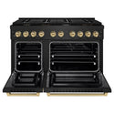 ZLINE Autograph Edition 48 in. 6.7 cu. ft. Paramount Double Oven Dual Fuel Range with 8 Burner Gas Cooktop in Black Stainless Steel and Champagne Bronze Accents (SDRBZ-48-CB)