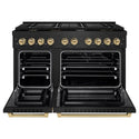 ZLINE Autograph Edition 48 in. 6.7 cu. ft. Paramount Double Oven Dual Fuel Range with 8 Burner Gas Cooktop in Black Stainless Steel and Champagne Bronze Accents, Open Box-Good Condition