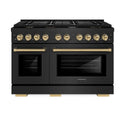 ZLINE Autograph Edition 48 in. 6.7 cu. ft. Paramount Double Oven Dual Fuel Range with 8 Burner Gas Cooktop in Black Stainless Steel and Champagne Bronze Accents, Open Box-Good Condition