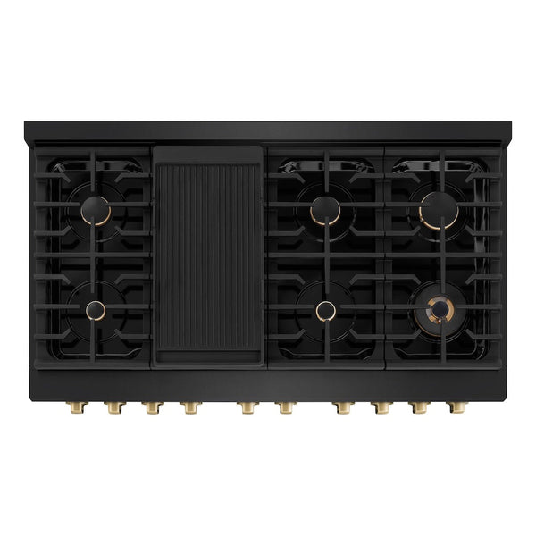 ZLINE Autograph Edition 48 in. 6.7 cu. ft. Paramount Double Oven Dual Fuel Range with 8 Burner Gas Cooktop in Black Stainless Steel and Champagne Bronze Accents, Open Box-Good Condition