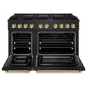ZLINE Autograph Edition 48 in. 6.7 cu. ft. Paramount Double Oven Dual Fuel Range with 8 Burner Gas Cooktop in Black Stainless Steel and Polished Gold Accents, Open Box-Great Condition