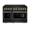 ZLINE Autograph Edition 48 in. 6.7 cu. ft. Paramount Double Oven Dual Fuel Range with 8 Burner Gas Cooktop in Black Stainless Steel and Polished Gold Accents, Open Box-Good Condition