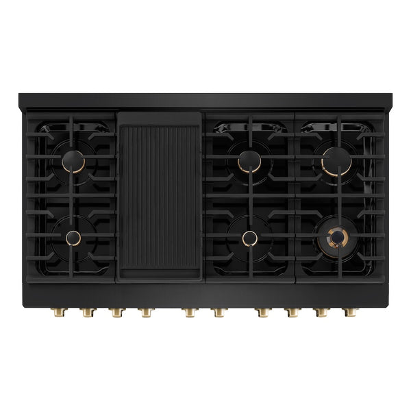 ZLINE Autograph Edition 48 in. 6.7 cu. ft. Paramount Double Oven Dual Fuel Range with 8 Burner Gas Cooktop in Black Stainless Steel and Polished Gold Accents, Open Box-Great Condition