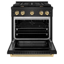 ZLINE Autograph Edition 30 in. 4.2 cu. ft. Paramount Gas Range with 4 Burner Cooktop and Convection Gas Oven in Black Stainless Steel and Champagne Bronze Accents, Open Box-Great Condition
