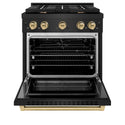 ZLINE Autograph Edition 30 in. 4.2 cu. ft. Paramount Gas Range with 4 Burner Cooktop and Convection Gas Oven in Black Stainless Steel and Champagne Bronze Accents (SGRBZ-30-CB)