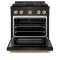 ZLINE Autograph Edition 30 in. 4.2 cu. ft. Paramount Gas Range with 4 Burner Cooktop and Convection Gas Oven in Black Stainless Steel and Champagne Bronze Accents, Open Box-Good Condition