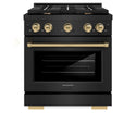 ZLINE Autograph Edition 30 in. 4.2 cu. ft. Paramount Gas Range with 4 Burner Cooktop and Convection Gas Oven in Black Stainless Steel and Champagne Bronze Accents, Open Box-Great Condition