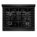 ZLINE Autograph Edition 30 in. 4.2 cu. ft. Paramount Gas Range with 4 Burner Cooktop and Convection Gas Oven in Black Stainless Steel and Champagne Bronze Accents, Open Box-Great Condition