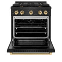 ZLINE Autograph Edition 30 in. 4.2 cu. ft. Paramount Gas Range with 4 Burner Cooktop and Convection Gas Oven in Black Stainless Steel and Polished Gold Accents, Open Box-Good Condition