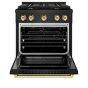 ZLINE Autograph Edition 30 in. 4.2 cu. ft. Paramount Gas Range with 4 Burner Cooktop and Convection Gas Oven in Black Stainless Steel and Polished Gold Accents, Open Box-Great Condition