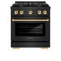 ZLINE Autograph Edition 30 in. 4.2 cu. ft. Paramount Gas Range with 4 Burner Cooktop and Convection Gas Oven in Black Stainless Steel and Polished Gold Accents, Open Box-Good Condition