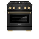 ZLINE Autograph Edition 30 in. 4.2 cu. ft. Paramount Gas Range with 4 Burner Cooktop and Convection Gas Oven in Black Stainless Steel and Polished Gold Accents, Open Box-Great Condition