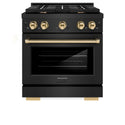 ZLINE Autograph Edition 30 in. 4.2 cu. ft. Paramount Gas Range with 4 Burner Cooktop and Convection Gas Oven in Black Stainless Steel and Polished Gold Accents (SGRBZ-30-G)