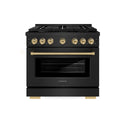 ZLINE Autograph Edition 36 in. 5.2 cu. ft. Paramount Gas Range with 6 Burner Cooktop and Convection Gas Oven in Black Stainless Steel and Champagne Bronze Accents, Open Box-Great Condition