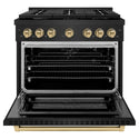ZLINE Autograph Edition 36 in. 5.2 cu. ft. Paramount Gas Range with 6 Burner Cooktop and Convection Gas Oven in Black Stainless Steel and Champagne Bronze Accents, Open Box-Good Condition