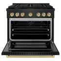 ZLINE Autograph Edition 36 in. 5.2 cu. ft. Paramount Gas Range with 6 Burner Cooktop and Convection Gas Oven in Black Stainless Steel and Champagne Bronze Accents, Open Box-Great Condition