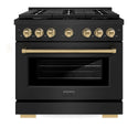 ZLINE Autograph Edition 36 in. 5.2 cu. ft. Paramount Gas Range with 6 Burner Cooktop and Convection Gas Oven in Black Stainless Steel and Champagne Bronze Accents, Open Box-Good Condition