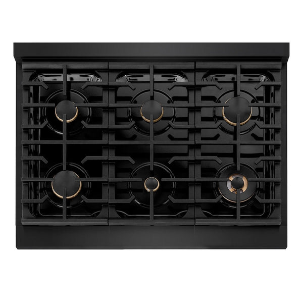 ZLINE Autograph Edition 36 in. 5.2 cu. ft. Paramount Gas Range with 6 Burner Cooktop and Convection Gas Oven in Black Stainless Steel and Champagne Bronze Accents, Open Box-Good Condition