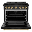 ZLINE Autograph Edition 36 in. 5.2 cu. ft. Paramount Gas Range with 6 Burner Cooktop and Convection Gas Oven in Black Stainless Steel and Polished Gold Accents, Open Box-Good Condition