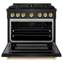 ZLINE Autograph Edition 36 in. 5.2 cu. ft. Paramount Gas Range with 6 Burner Cooktop and Convection Gas Oven in Black Stainless Steel and Polished Gold Accents, Open Box-Great Condition