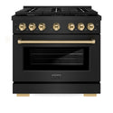 ZLINE Autograph Edition 36 in. 5.2 cu. ft. Paramount Gas Range with 6 Burner Cooktop and Convection Gas Oven in Black Stainless Steel and Polished Gold Accents (SGRBZ-36-G)