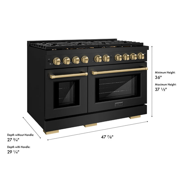 ZLINE Autograph Edition 48 in. 6.7 cu. ft. Paramount Double Oven Gas Range with 8 Burner Cooktop in Black Stainless Steel and Champagne Bronze Accents, Open Box-Great Condition