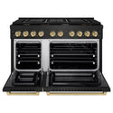 ZLINE Autograph Edition 48 in. 6.7 cu. ft. Paramount Double Oven Gas Range with 8 Burner Cooktop in Black Stainless Steel and Champagne Bronze Accents, Open Box-Good Condition