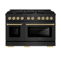 ZLINE Autograph Edition 48 in. 6.7 cu. ft. Paramount Double Oven Gas Range with 8 Burner Cooktop in Black Stainless Steel and Champagne Bronze Accents, Open Box-Good Condition