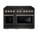 ZLINE Autograph Edition 48 in. 6.7 cu. ft. Paramount Double Oven Gas Range with 8 Burner Cooktop in Black Stainless Steel and Champagne Bronze Accents, Open Box-Great Condition
