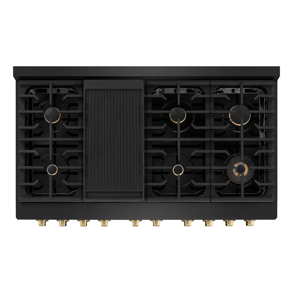 ZLINE Autograph Edition 48 in. 6.7 cu. ft. Paramount Double Oven Gas Range with 8 Burner Cooktop in Black Stainless Steel and Champagne Bronze Accents, Open Box-Good Condition