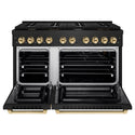 ZLINE Autograph Edition 48 in. 6.7 cu. ft. Paramount Double Oven Gas Range with 8 Burner Cooktop in Black Stainless Steel and Polished Gold Accents, Open Box-Great Condition