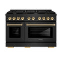 ZLINE Autograph Edition 48 in. 6.7 cu. ft. Paramount Double Oven Gas Range with 8 Burner Cooktop in Black Stainless Steel and Polished Gold Accents, Open Box-Great Condition