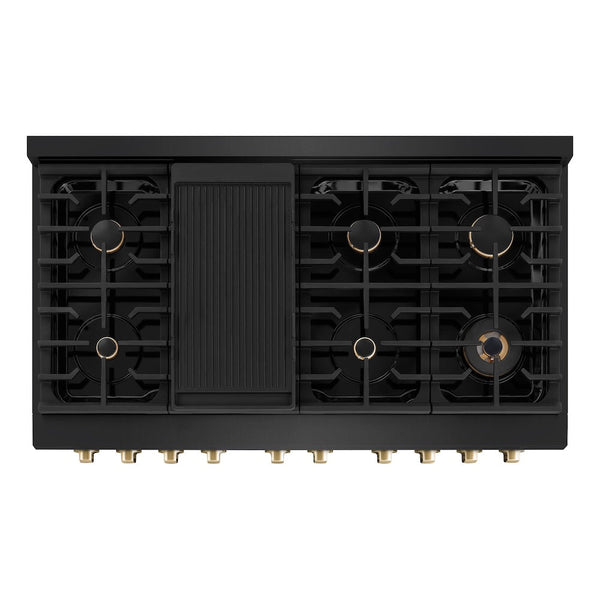 ZLINE Autograph Edition 48 in. 6.7 cu. ft. Paramount Double Oven Gas Range with 8 Burner Cooktop in Black Stainless Steel and Polished Gold Accents, Open Box-Good Condition