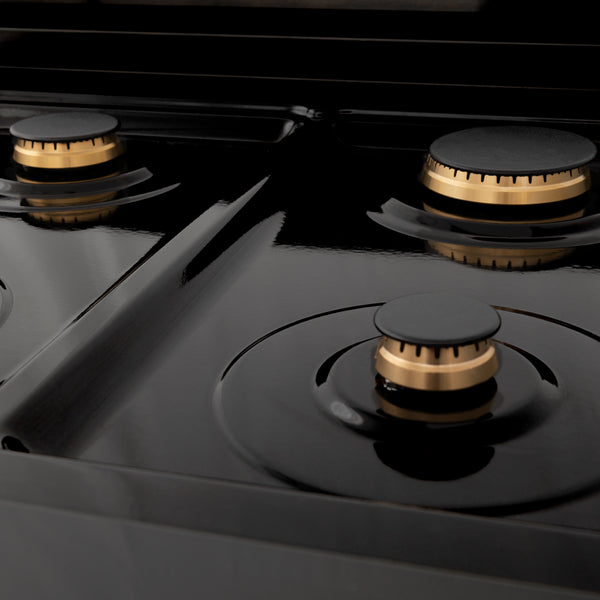 ZLINE Autograph Edition 30 in. Legacy Gas Rangetop with 4 Burners and Porcelain Cooktop in Black Stainless Steel with Champagne Bronze Accents (RTBZ-30-CB)