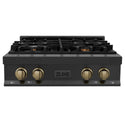 ZLINE Autograph Edition ZLINE Autograph Edition 30" Porcelain Rangetop with 4 Gas Burners in Black Stainless Steel and Champagne Bronze Accents (RTBZ-30-CB)30 in. Porcelain Rangetop with 4 Gas Burners in Black Stainless Steel and Accents (RTBZ-30)