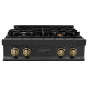 ZLINE Autograph Edition 30 in. Legacy Gas Rangetop with 4 Burners and Porcelain Cooktop in Black Stainless Steel with Champagne Bronze Accents, Open Box-Good Condition