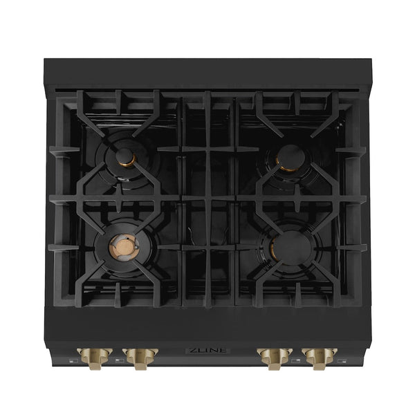 ZLINE Autograph Edition 30 in. Legacy Gas Rangetop with 4 Burners and Porcelain Cooktop in Black Stainless Steel with Champagne Bronze Accents, Open Box-Good Condition