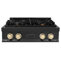 ZLINE Autograph Edition 30 in. Legacy Gas Rangetop with 4 Burners and Porcelain Cooktop in Black Stainless Steel with Polished Gold Accents, Open Box-Good Condition