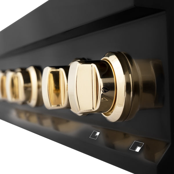 ZLINE Autograph Edition 36 in. Legacy Gas Rangetop with 6 Burners and Porcelain Cooktop in Black Stainless Steel with Polished Gold Accents, Open Box-Great Condition