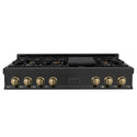 ZLINE Autograph Edition 48 in. Legacy Gas Rangetop with 7 Burners and Porcelain Cooktop in Black Stainless Steel with Champagne Bronze Accents, Open Box-Good Condition
