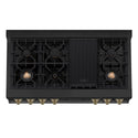 ZLINE Autograph Edition 48 in. Legacy Gas Rangetop with 7 Burners and Porcelain Cooktop in Black Stainless Steel with Champagne Bronze Accents, Open Box-Good Condition