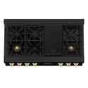ZLINE Autograph Edition 48 in. Legacy Gas Rangetop with 7 Burners and Porcelain Cooktop in Black Stainless Steel with Polished Gold Accents, Open Box-Good Condition